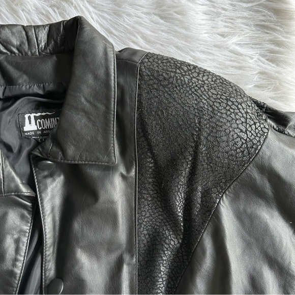 Comint Leather Jacket Coat Outerwear Vintage Black Animal Print Western Sz Large - Picture 4 of 11